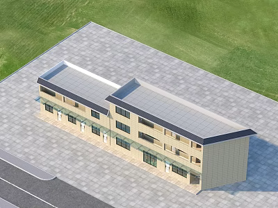 Modern Multi Story Office Building With Light Exterior Flat Roof And Grassland 3d model