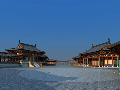 Traditional Ancient Chinese Architecture With Wooden Structure Courtyard And Stone Pavement Under Blue Sky 3d model