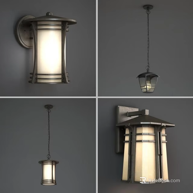 Modern Lighting Combinations With Wall Lamps Pendant Lights Glass Shades Metal Frames 3d model 