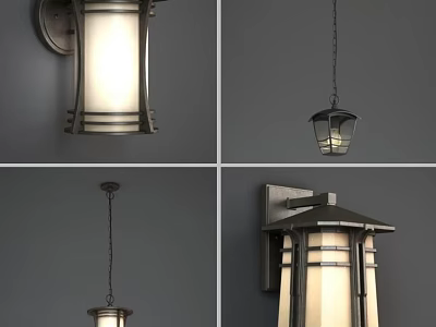 Modern Lighting Combinations With Wall Lamps Pendant Lights Glass Shades Metal Frames 3d model