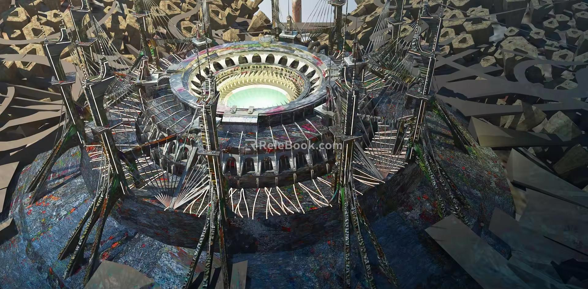 Science fiction planet alien civilization mysterious base energy factory 3d model