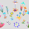 Colorful Different Types Of Garden Plants With Vibrant Flowers Green Leaves And Stems
