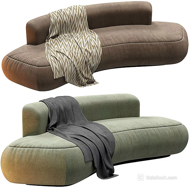 Modern Brown and Green Sectional Sofa with Cozy Throw Blankets 3d model
