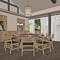 Log Style Famous Box Dining Table and Chair 3d model