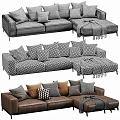 Brown Leather Sofa With Multiple Pillows And Blanket In Various Colors 3d model
