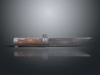 Knife With Wooden Handle Metal Accents And Sharp Polished Blade Surface Reflection 3d model