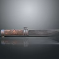 Knife With Wooden Handle Metal Accents And Sharp Polished Blade Surface Reflection
