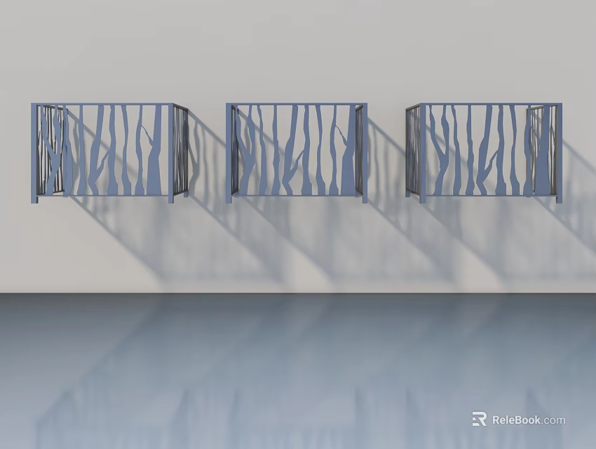 Three Blue Swing Doors With Decorative Patterns In Modern Interior Design 3d model