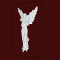 White Angel Statue Wall Lamp With Illuminated Wings On Red Wall