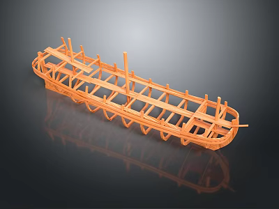 Detailed Orange Wooden Boat Frame Structure for Water Transport Construction Model 3d model