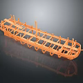 Detailed Orange Wooden Boat Frame Structure for Water Transport Construction Model