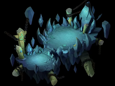 Mystical Floating Terrain With Rock Platforms Crystal Icicles Stone Pillars And Hanging Chains 3d model