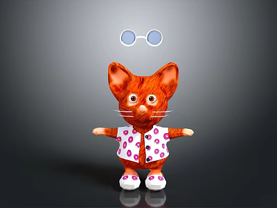 Red Cat Game Movie Character Wearing Round Glasses Pink Polka Dot Vest White Shoes 3d model