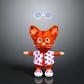 Red Cat Game Movie Character Wearing Round Glasses Pink Polka Dot Vest White Shoes