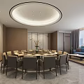 Elegant Modern Private Dining Room With Round Table Chairs And City View Window 3d model