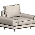 Modern Single Sofa With Beige Upholstery Black Piping And Wooden Base Design