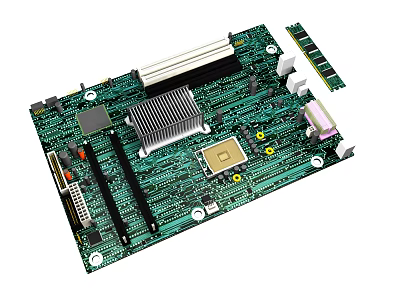 Computer Motherboard With CPU Socket Heat Sink RAM Slots And Electronic Components 3d model