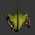 Fantasy Serpent Warrior 3D Model With Green Body Orange Mane Spear And Wooden Shield