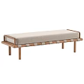 Modern Wooden Frame Bench With Light Fabric Cushion Multiple Angles 3d model