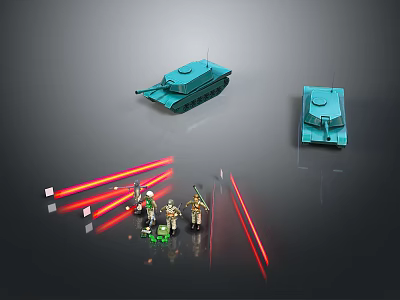 Military Vehicles Including Tanks And Soldiers With Laser Effects 3d model