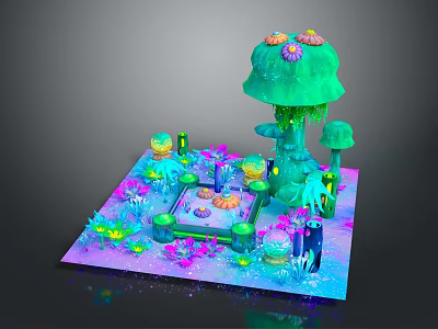 Vibrant Underwater Natural Scene with Green Coral Mushrooms Colorful Corals Seashells and Starfish 3d model
