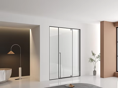 Modern Bathroom Interior With Glass Shower Door Freestanding Bathtub Floor Lamp And Potted Plant 3d model