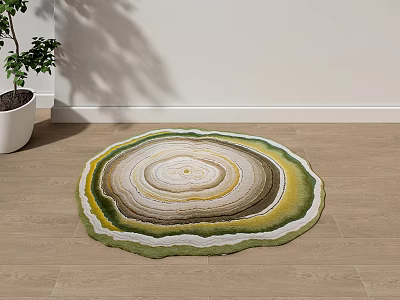 Round Shaped Rug with Yellow Green White Color Pattern for Living Room Floor Decor 3d model