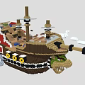 Block Built Pirate Ship Model With Dragon Head Masts Brown Hull And Red Accents