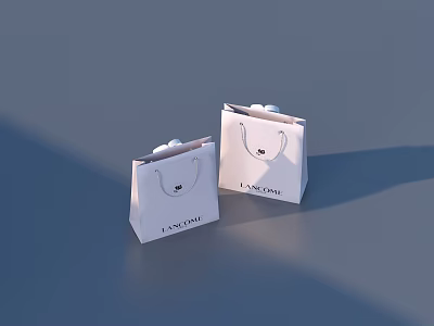 Two White Lancome Shopping Bags With Handles For Daily Life Use 3d model