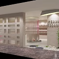 Modern Boutique Interior With Curved Shelves Pink Accent Sofa And Plant Lighting
