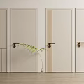 Modern Neutral Colored Hinged Doors With Minimalist Design Wooden Floor And Green Plant