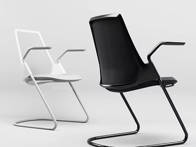 Black and White Office Chairs With Modern Design Ergonomic Armrests Curved Metal Frame 3d model
