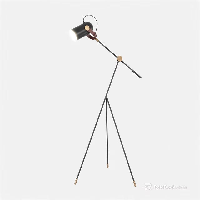 Modern Floor Lamp With Tripod Base Adjustable Head And Wooden Details 3d model 