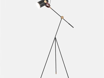 Modern Floor Lamp With Tripod Base Adjustable Head And Wooden Details 3d model