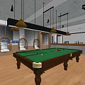 Billiard Room Interior Design With Green Felt Table Chairs And Pendant Lights