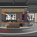 Harley Davidson Bar Interior With Motorcycle On Circular Platform Pool Table And Merchandise Shelves