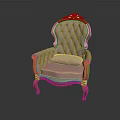 Elegant Single Armchair With Golden Carved Frame Tufted Beige Upholstery And Ornate Wooden Legs