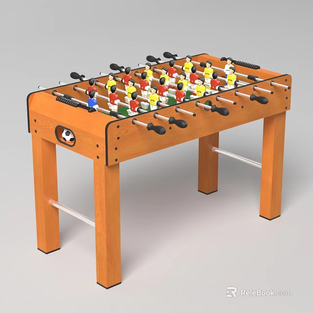 Wooden Foosball Table With Player Figures Handles And Skull Logo For Entertainment 3d model 