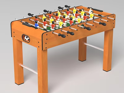 Wooden Foosball Table With Player Figures Handles And Skull Logo For Entertainment 3d model