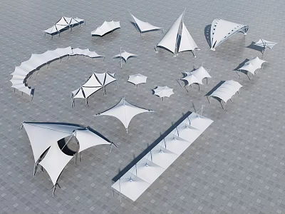 Tensile Membrane Architectural Structures With Various Shapes And Modern Designs 3d model