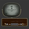 Realistic Virtue Retro Radio With Wooden Panel Golden Trim And Display Screen