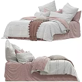 Cozy Bed Linen Set With Pink Velvet Base White Duvet And Knitted Blanket