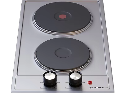 Modern Stainless Steel Electric Cooktop With Two Burners And Knob Controls 3d model