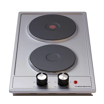 Modern Stainless Steel Electric Cooktop With Two Burners And Knob Controls 3d model