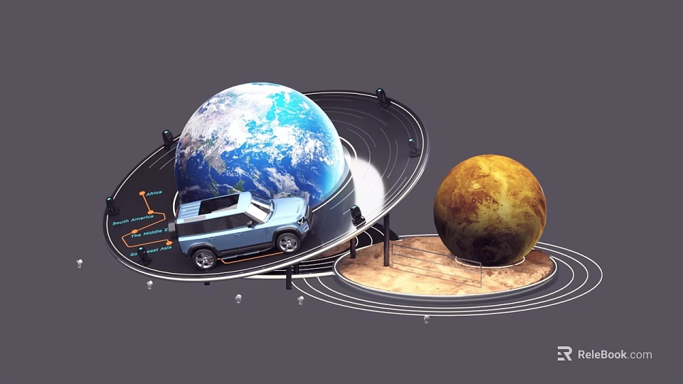 Unique Photo Spot Featuring Earth Car And Venus With Orbital Structure 3d model 