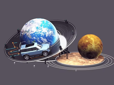 Unique Photo Spot Featuring Earth Car And Venus With Orbital Structure 3d model