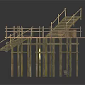 Modern Elevated Wooden Platform With Staircases Railings And Wooden Post Supports