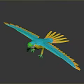 Vibrant 3D Parrot Flying With Blue Yellow Wings Green Head And Yellow Tail