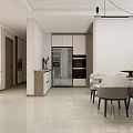 Modern Minimalist Living and Dining Room With White Walls Black TV Fireplace Marble Coffee Table