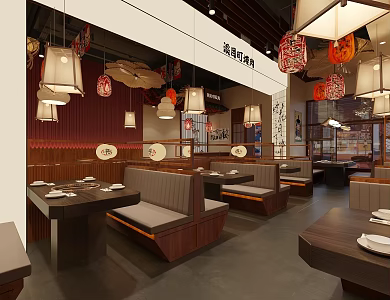 Japanese-style Japanese food shop Sushi shop Japanese food shop tables and chairs Japanese-style lantern wall decoration tableware card holder area 3d model